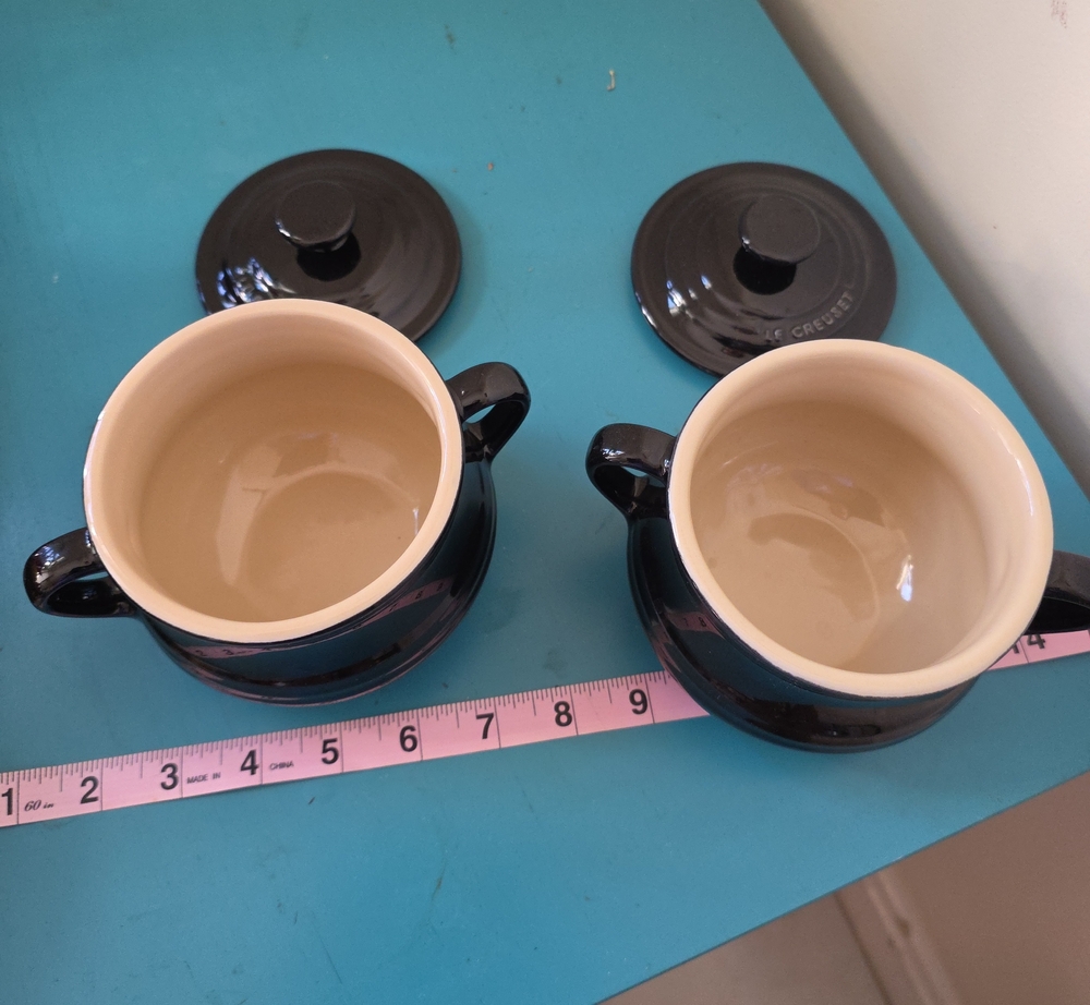 LeCreuset Brown Stoneware Soup/Bean Pots And Lids with Cream Interior - Set of 2